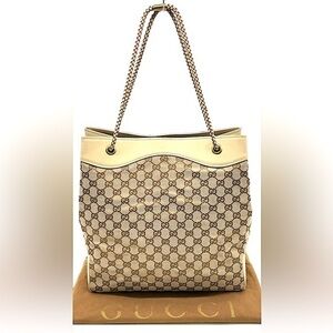 Gucci monogram canvas and leather bucket bag